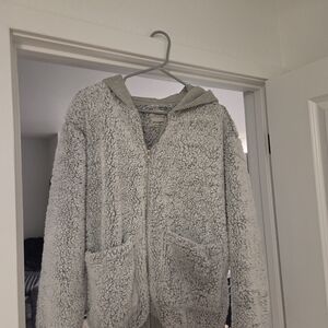 Urban Outfitters Light Gray Sherpa Zip-Up Hoodie